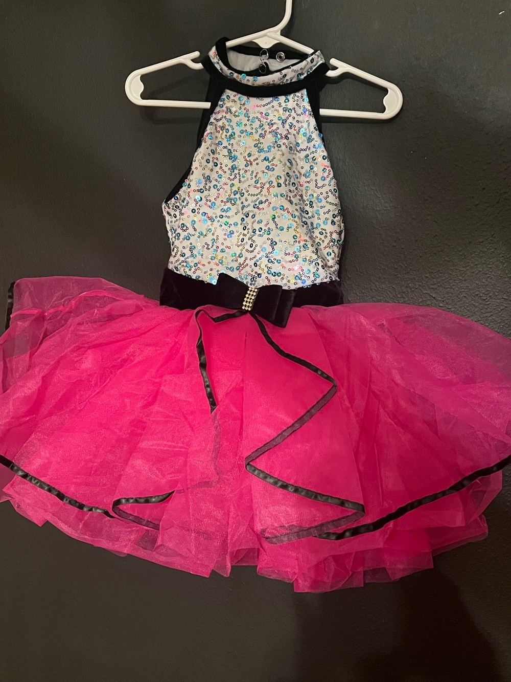 Girls' Sequin Halter Tutu Dance Costume in Fuchsia Pink with matching hairpiece